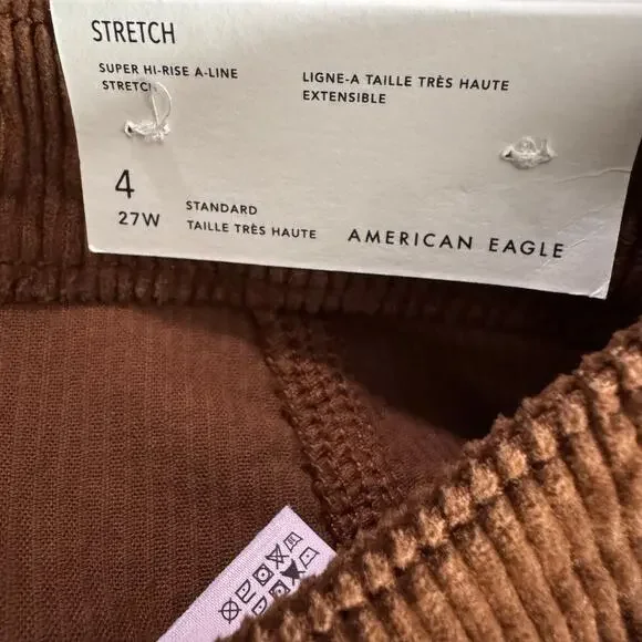 28. NWT American Eagle Super Hi-RIse Brown Corduroy A-Line Button Up Skirt SZ:4 - Picture 9 of 9